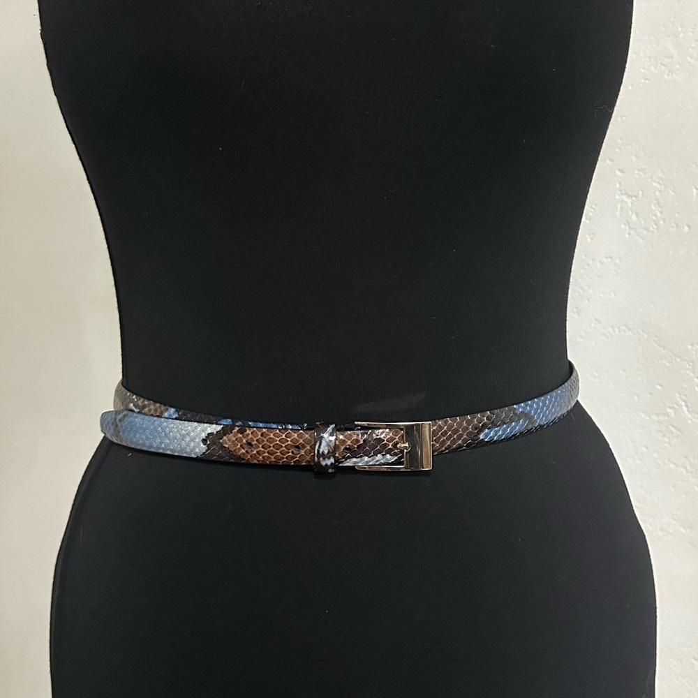 WCM New York Blue Python Print Leather Belt Silver Buckle